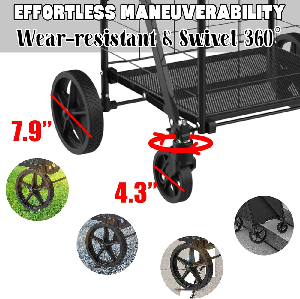 Foldable Shopping Cart with Waterproof Bag, Swivel Wheels & Double Basket