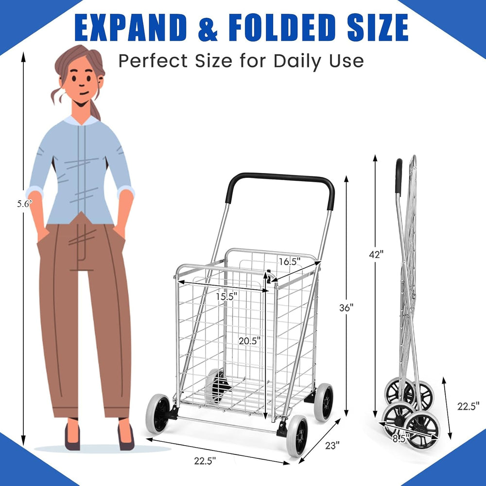 IRONMAX Grocery Shopping Cart, Foldable Heavy Duty Utility Cart w/Large Wheel...
