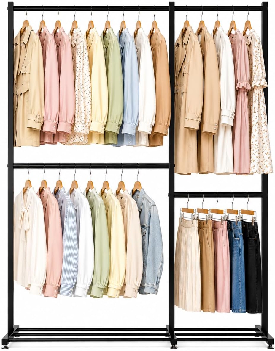 Clothing Rack with 4 Hanging Rod, 47.2" x 17.7" x 69.9", Doubl...