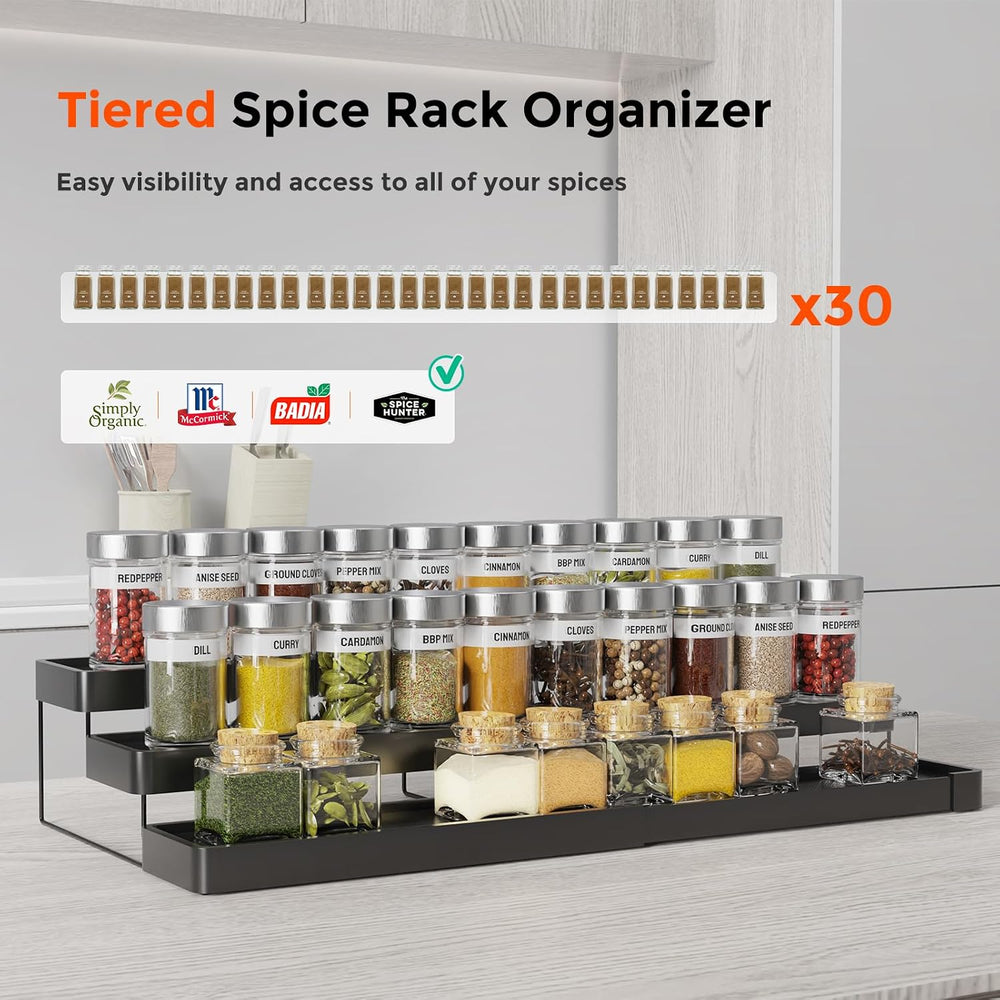 2 Pack Expandable Spice Rack Organizer for Cabinet - 3 Tier Adjustable Cabine...