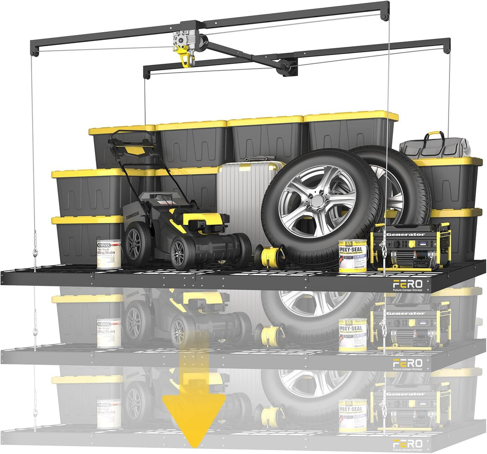 Garage Ceiling Storage Racks – 4x8 FT Overhead Garage Storage Rack with Safet...