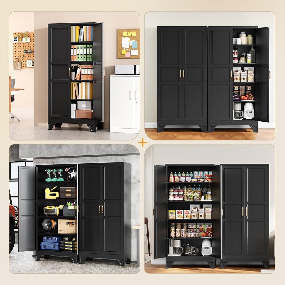 Black Tall Pantry Cabinet Kitchen Metal Garage Storage Cabinet Cupboard 75"