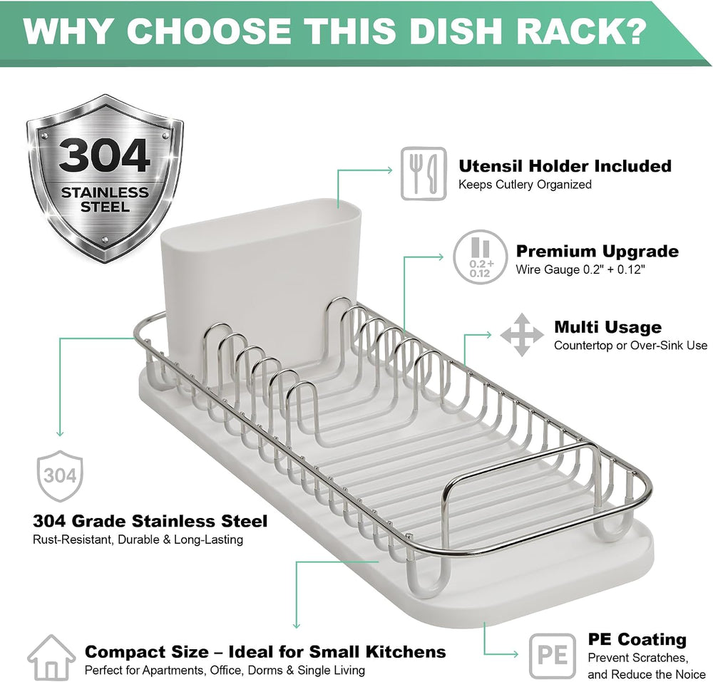 SunnyPoint 304 Stainless Steel NeverRust Compact Dish Drying Rack with Utensi...