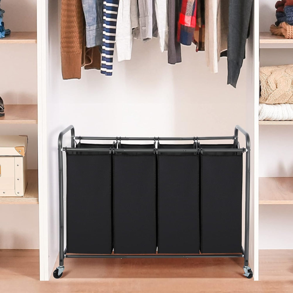 Laundry Sorter 4 Section, 4 Bag Clothes Hamper, Rolling Laundry Cart Basket w...