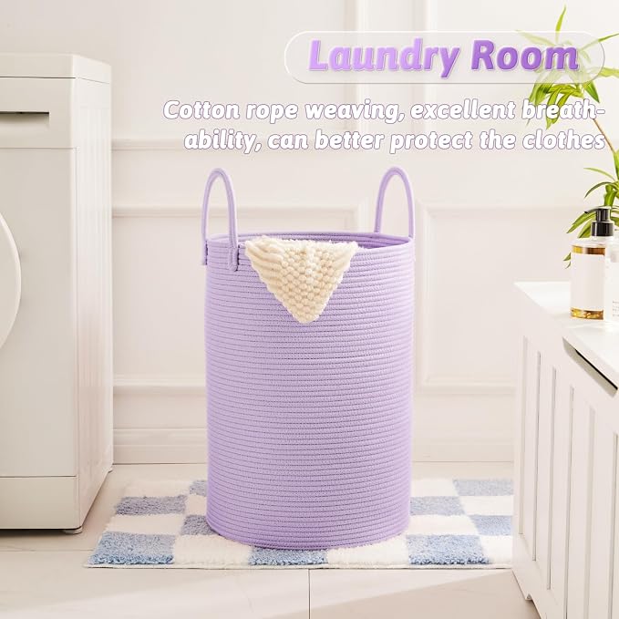 Laundry Basket, Woven Cotton Rope Laundry Hamper, 80L