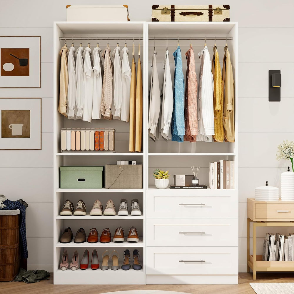 Closet System of 2 Sets with 3 Drawers, 4FT-10FT Closet Organizer System with...