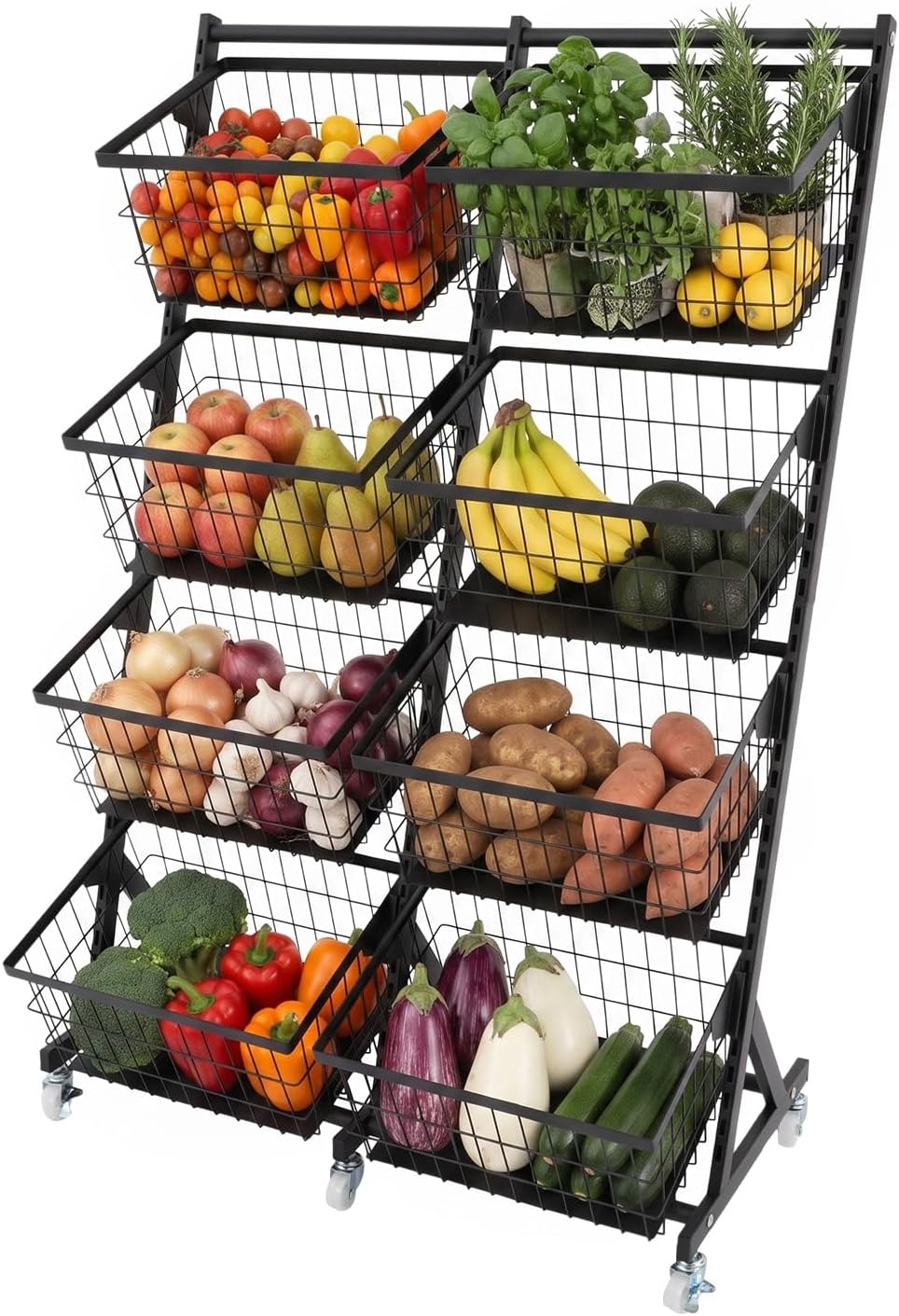 Store Snack Display Rack with Wheels, Fruit & Vegetable Storage Rack