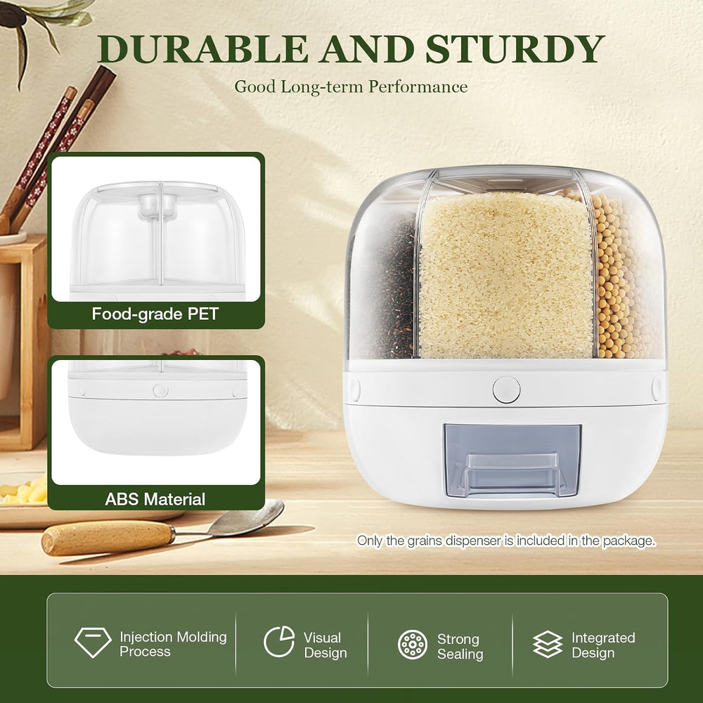 Grain Storage Container Dispenser 360° 6 Grids Rotating Food Dispenser Kitche...
