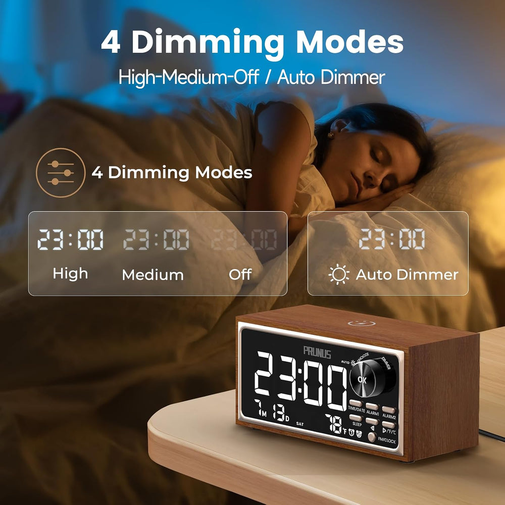 PRUNUS J-177 Retro Vintage Alarm Clock Radio with Fast Wireless Charging