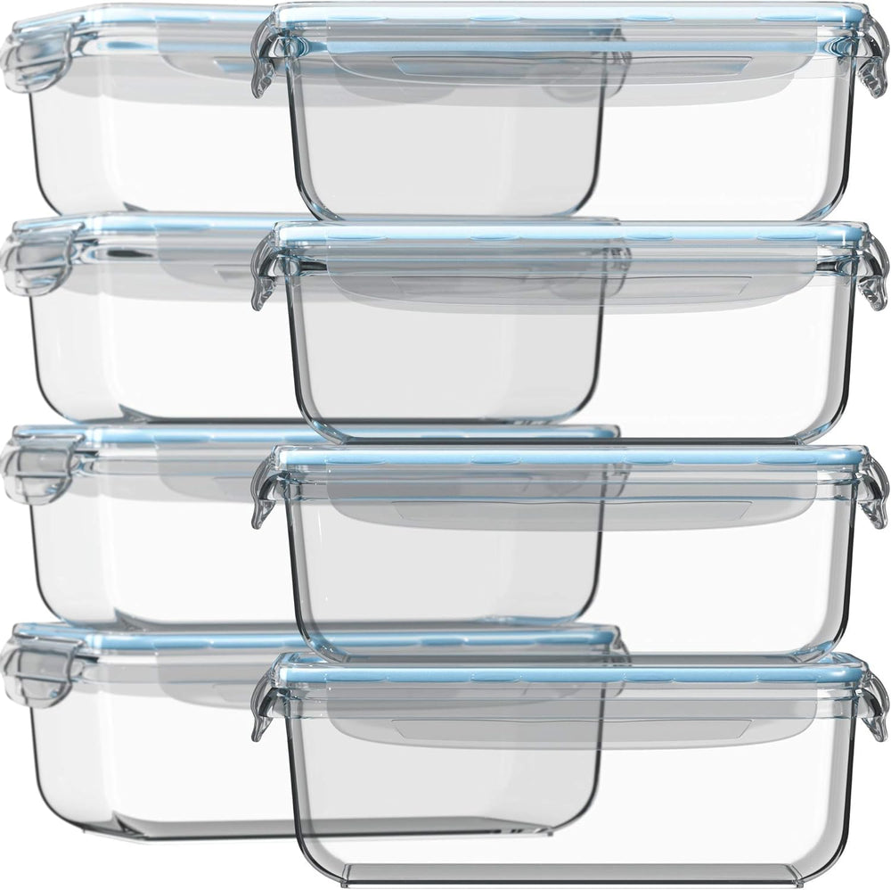 Razab 16 Pc (Set of 8) 30 Oz Glass Meal Prep Containers with Lids, Airtight L...