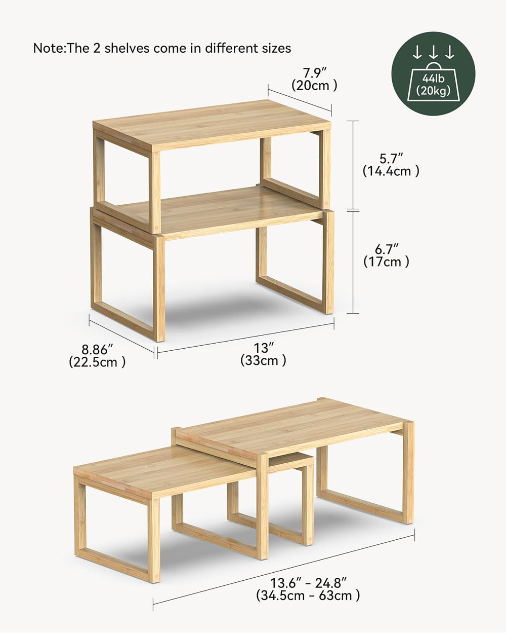 Bamboo Cabinet Organizer Shelf, Kitchen Shelf Organizer,2 Packs
