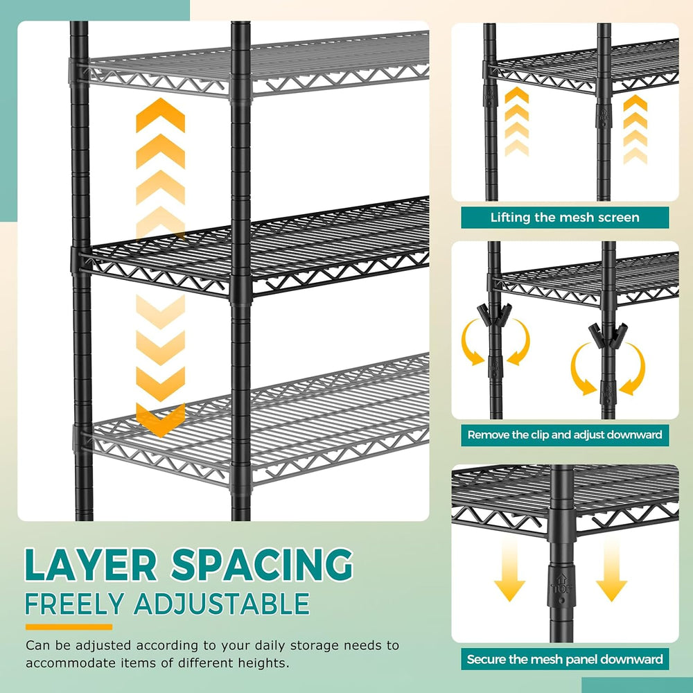 4 Shelves Adjustable Shelf Heavy Duty Wire Storage Shelving Metal