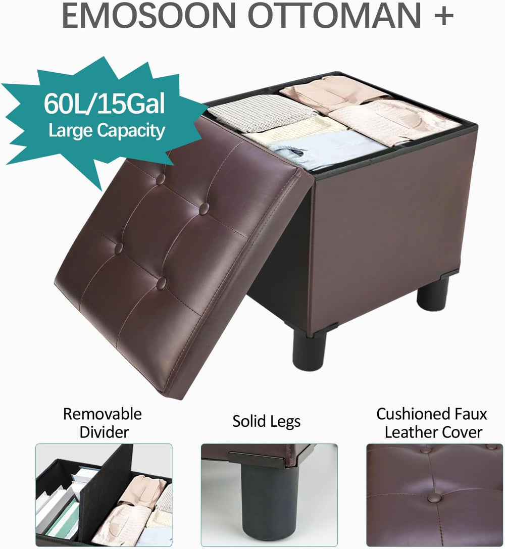 18 Inches Cube Storage Ottoman, Faux Leather Collapsible Square Folding Ottom...