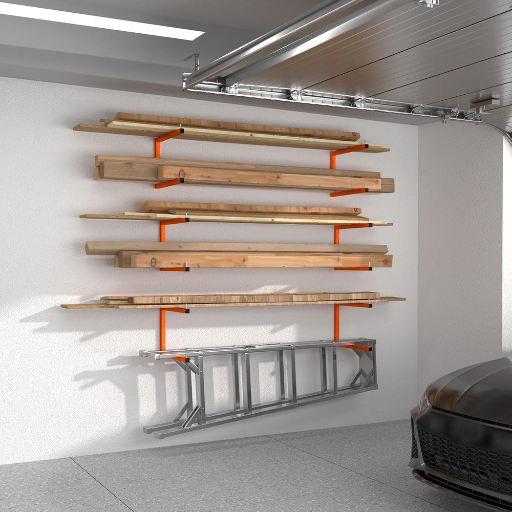 6-Pack Lumber Storage Rack, Wall Mount Wood Rack (6 Level)