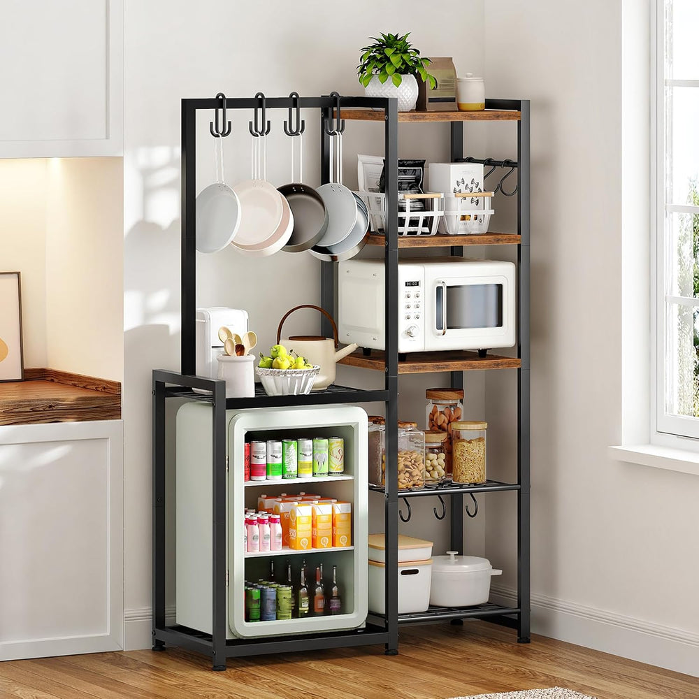 5-Tier Pot Rack, Cookware Stand with Hooks, Pans Pots Organizer for Kitchen, ...