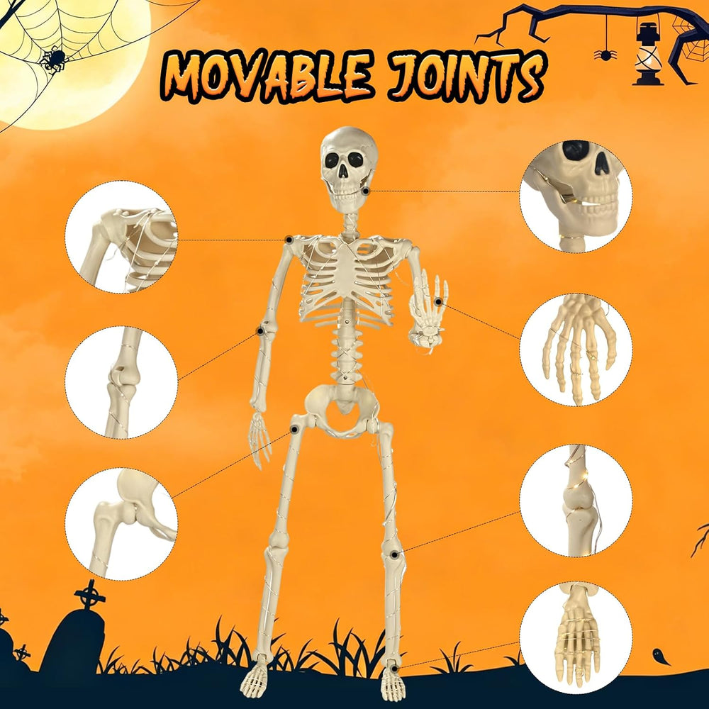 HBSTK 2 Pack 36 Inches 300 LED Light Up Halloween Skeleton Full Body Posable ...