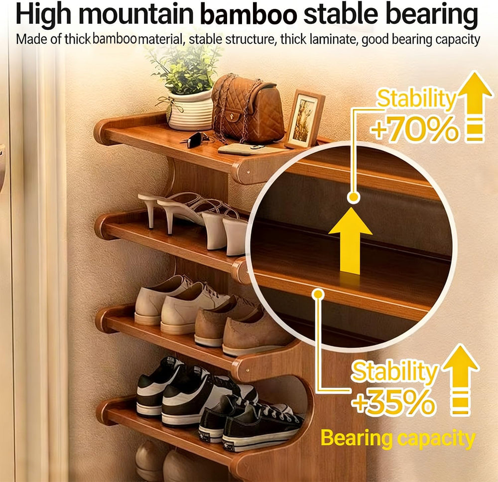 39" Bamboo Shoe Rack - Vertical Shoe Organizer Rack for Small Space, Nar...
