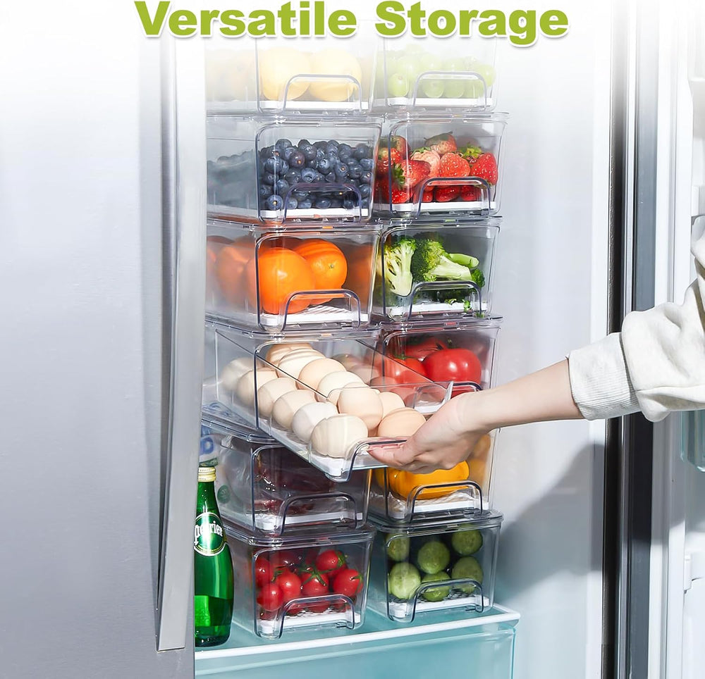 4-Pack Refrigerator Drawer Organizer Bins, Clear Stackable Pull Out Fridge Or...