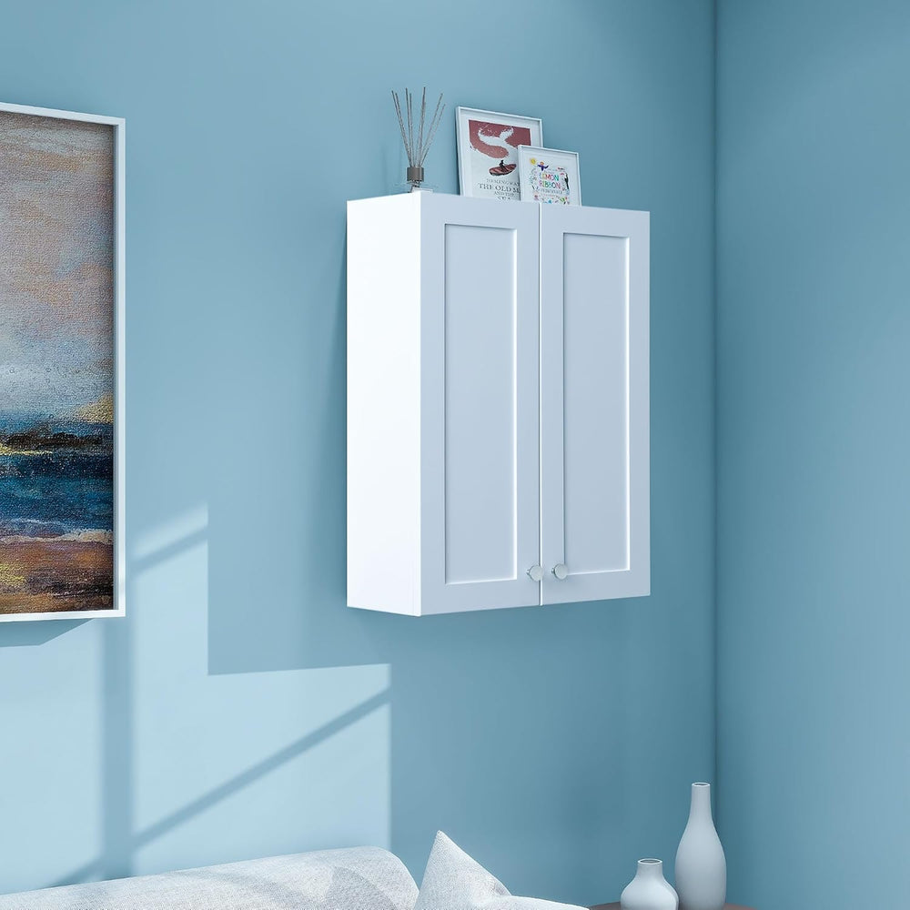 White Wall Mount Cabinet, MDF Over the Toilet Storage Cabinet