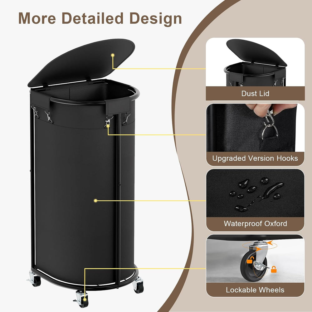 Laundry Hamper with Wheels and Lid, 100L Half Round Rolling Laundry Basket