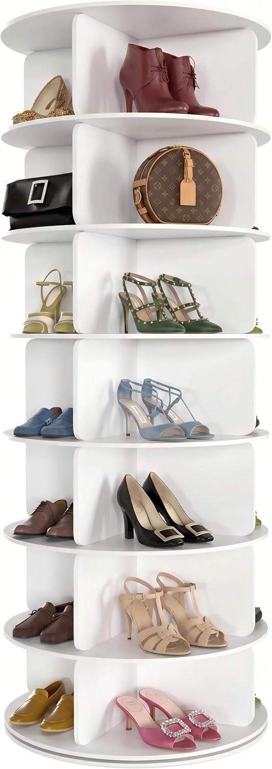 Cushore 7 Tier Rotating Shoe Rack Tower, 360° Spinning Shoe Display Lazy Susa...