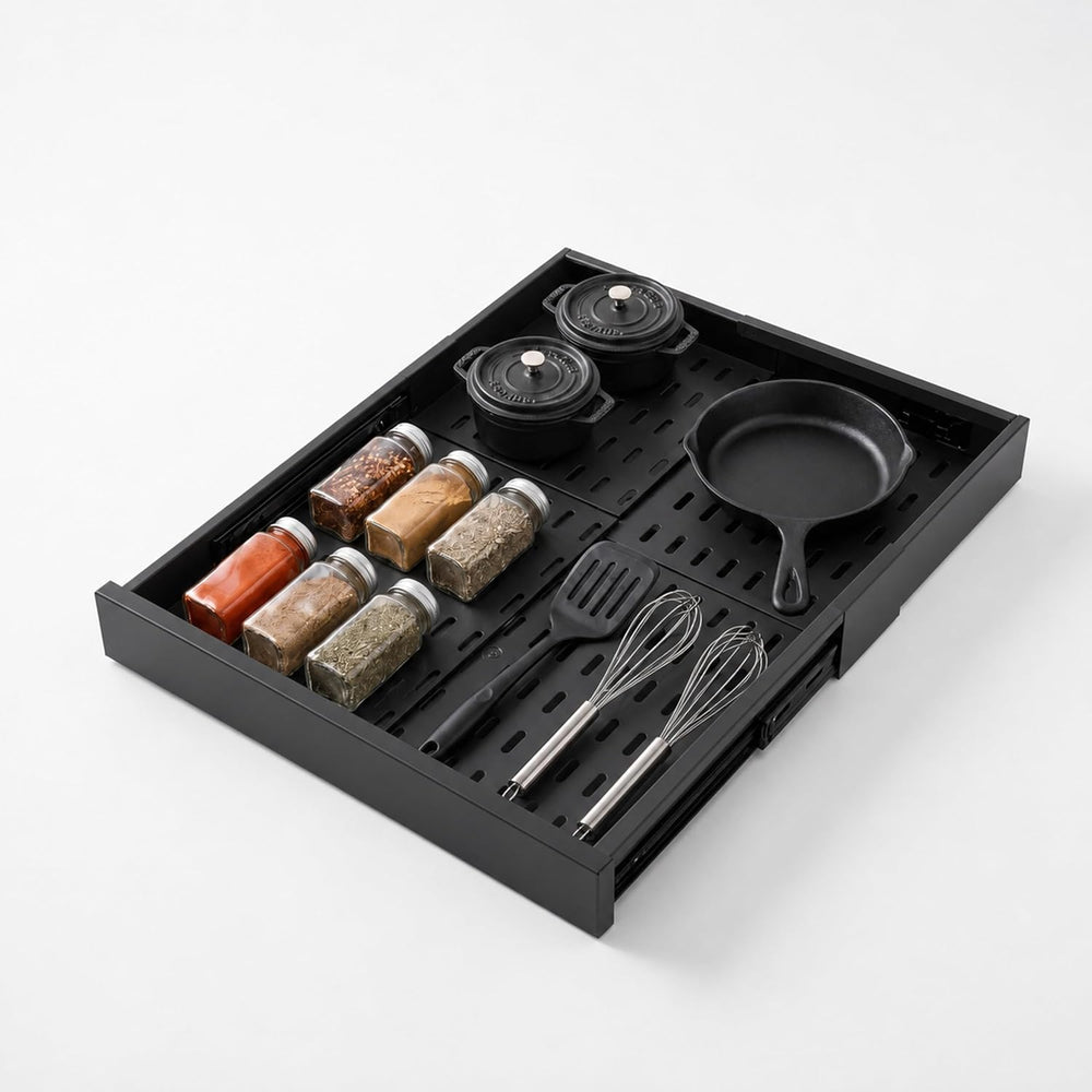 Expandable Pull Out Cabinet Organizer | 4-Way Adjustable Carbon Steel