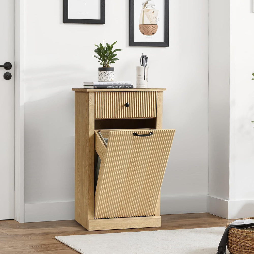 Wood Laundry Basket Cabinet, Hidden Trash Can Cabinet with Drawer, Versatile ...