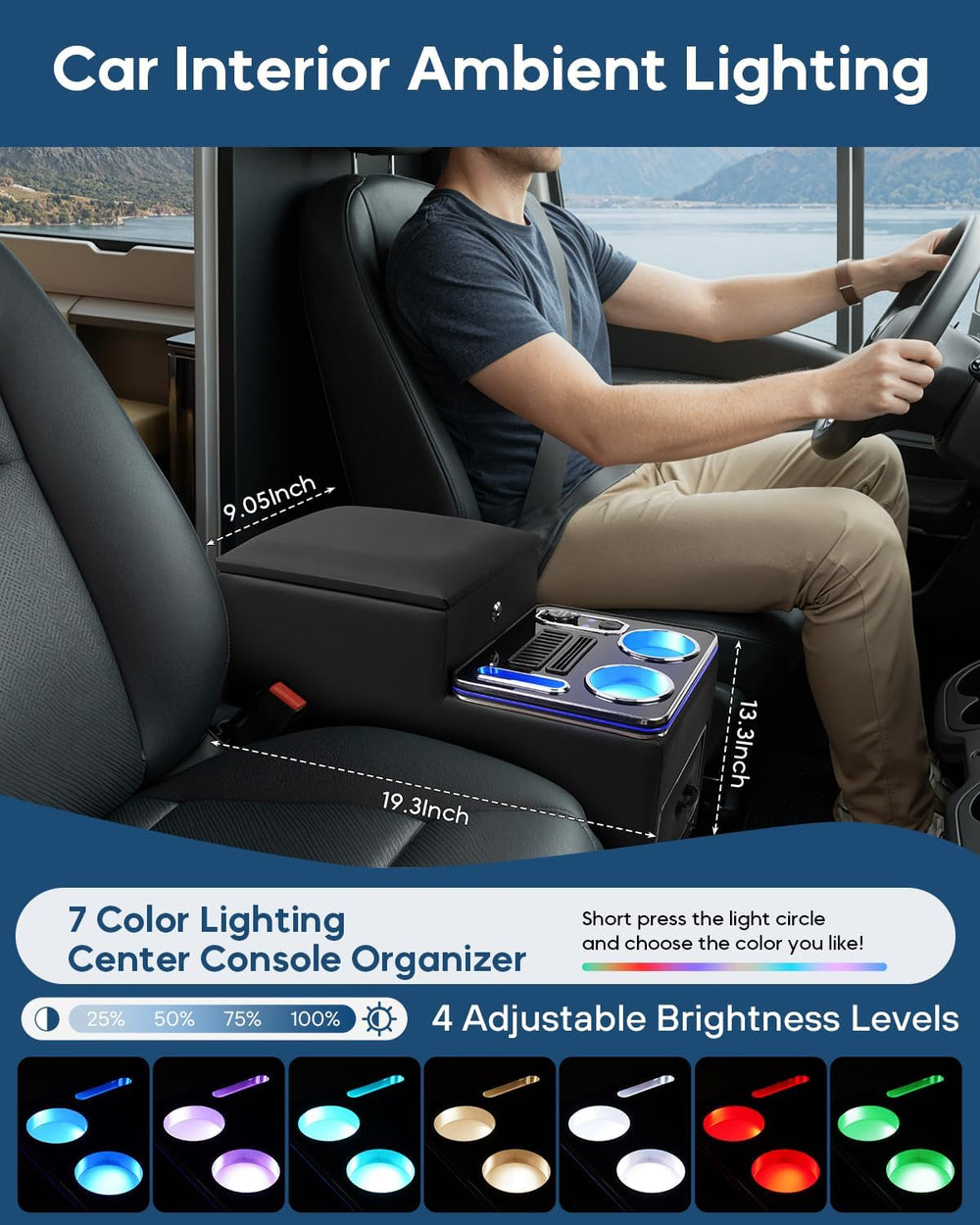 Center Console Between Seat with Lock, Cup & Phone Holder, Regular