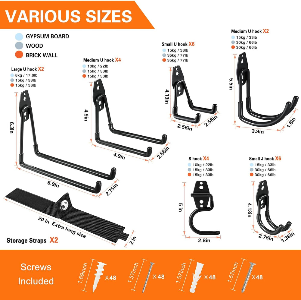HUPBIPY 26 Pack Garage Hooks Heavy Duty Utility Steel with Anti-Slip Coating ...