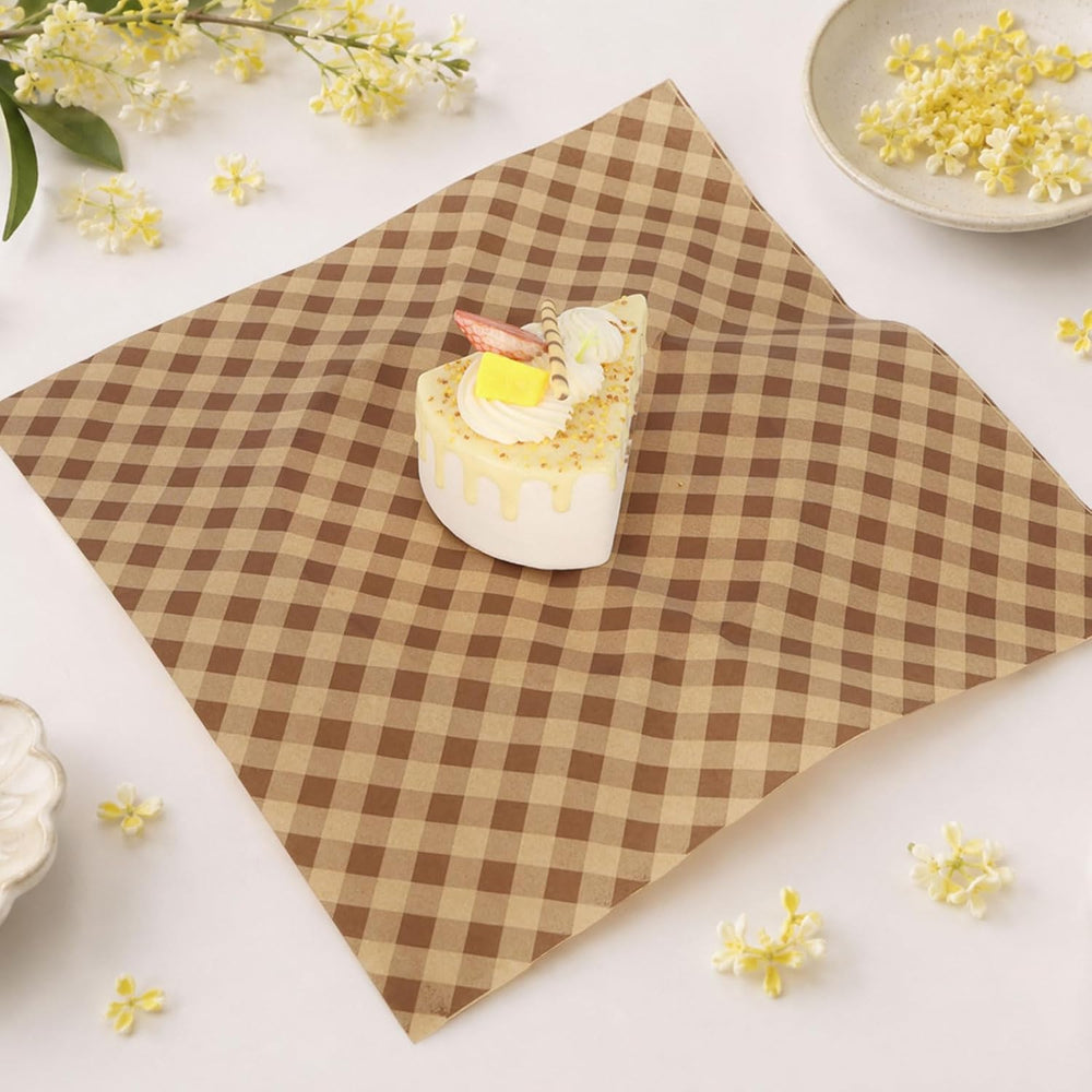 BOXOB 1000pcs Brown Checkered Wax Paper Sheets, 12x12in