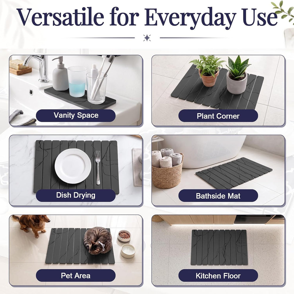 Large Stone Dish Drying Mat Set for Kitchen Counter Dark Gray Marble