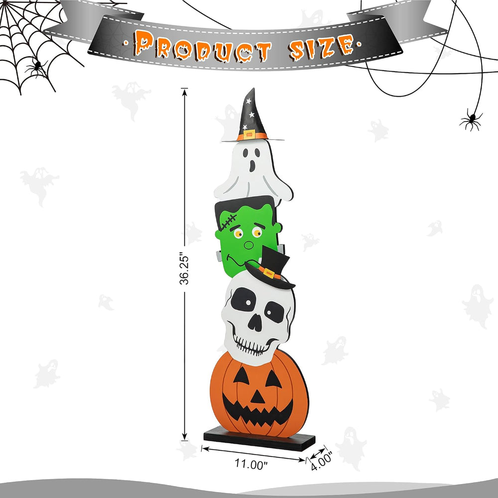Glitzhome 36'H Wooden Halloween Stacked Ghost Frankenstein Skull Pumpkin ...