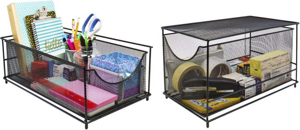Sorbus Under Sink Organizer, Pull-Out Mesh Drawer (Black)