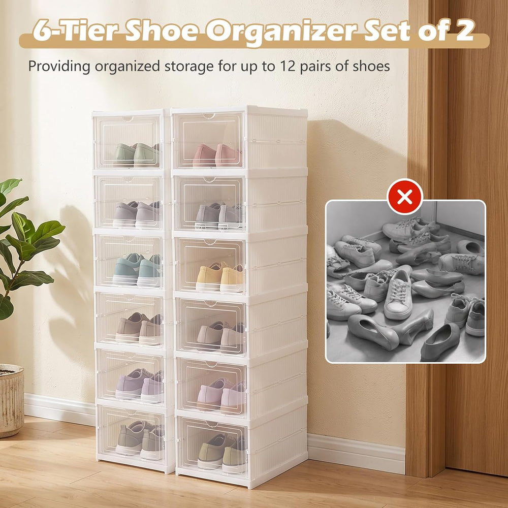 GIANTEX 6 Tier Foldable Shoe Storage Box, Fits 12 Pairs, No-Assembly