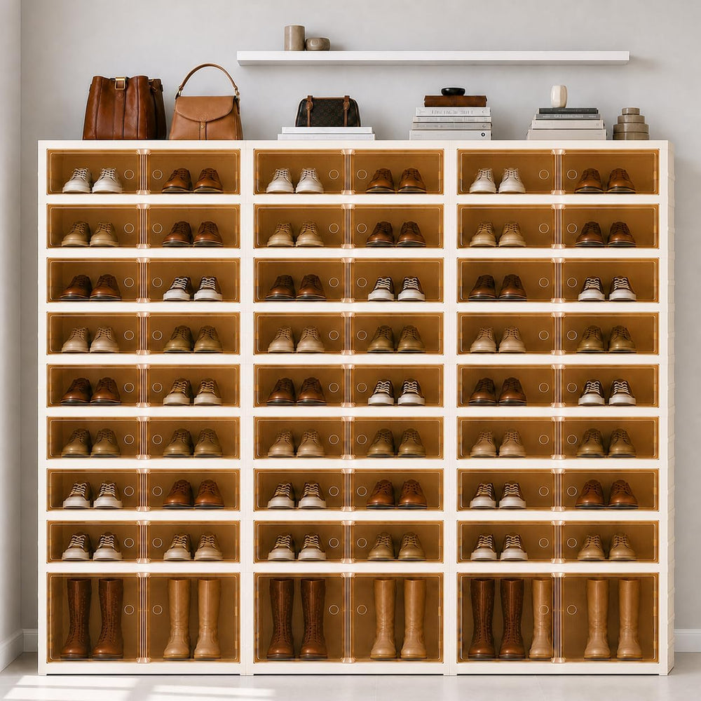 Extra Wide Foldable Shoe Rack with Clear Doors, 9-Tier Shoe Organizer