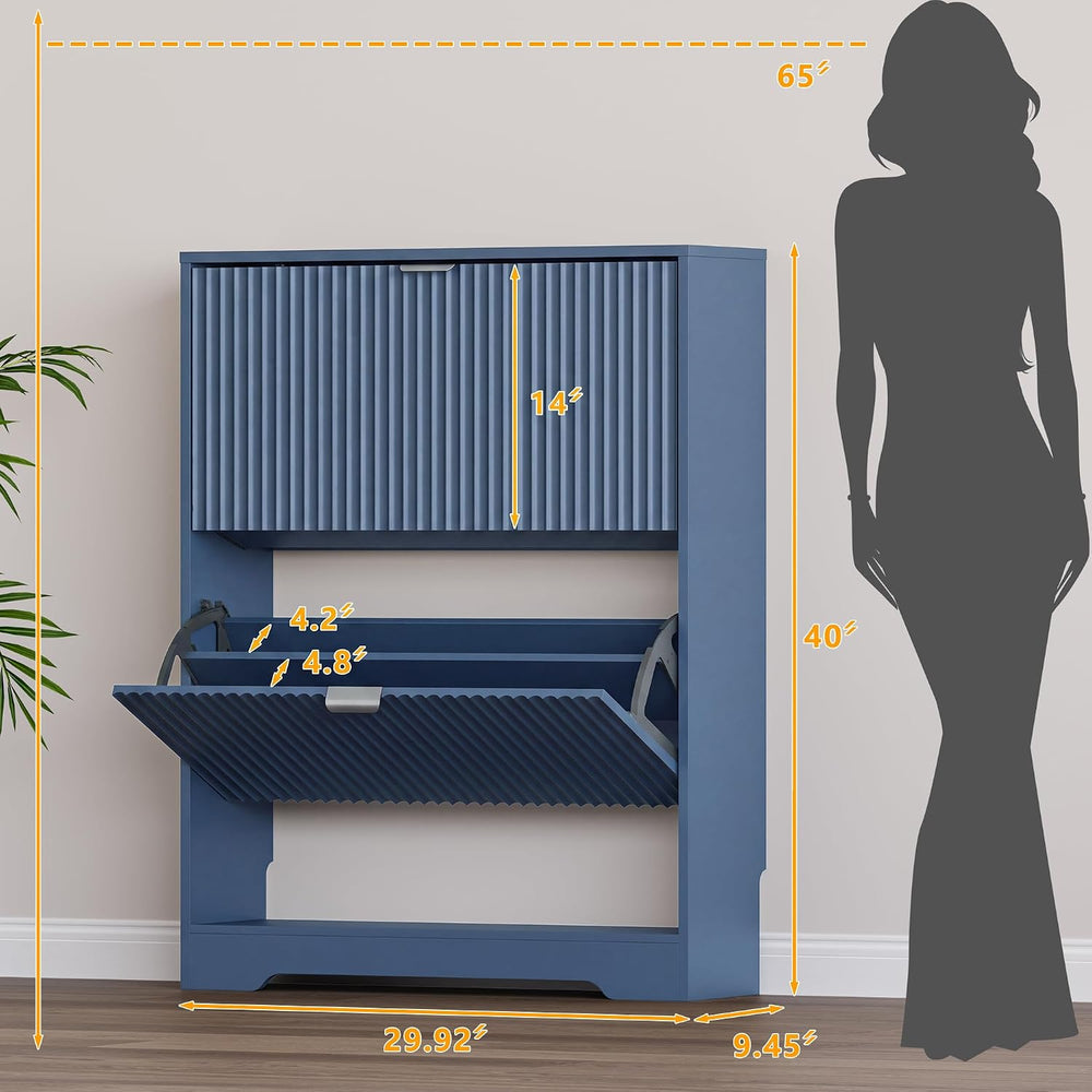 BORNOON Shoe Cabinet with 2 Flip Drawers, Fluted Shoe Storage Cabinet with Ad...