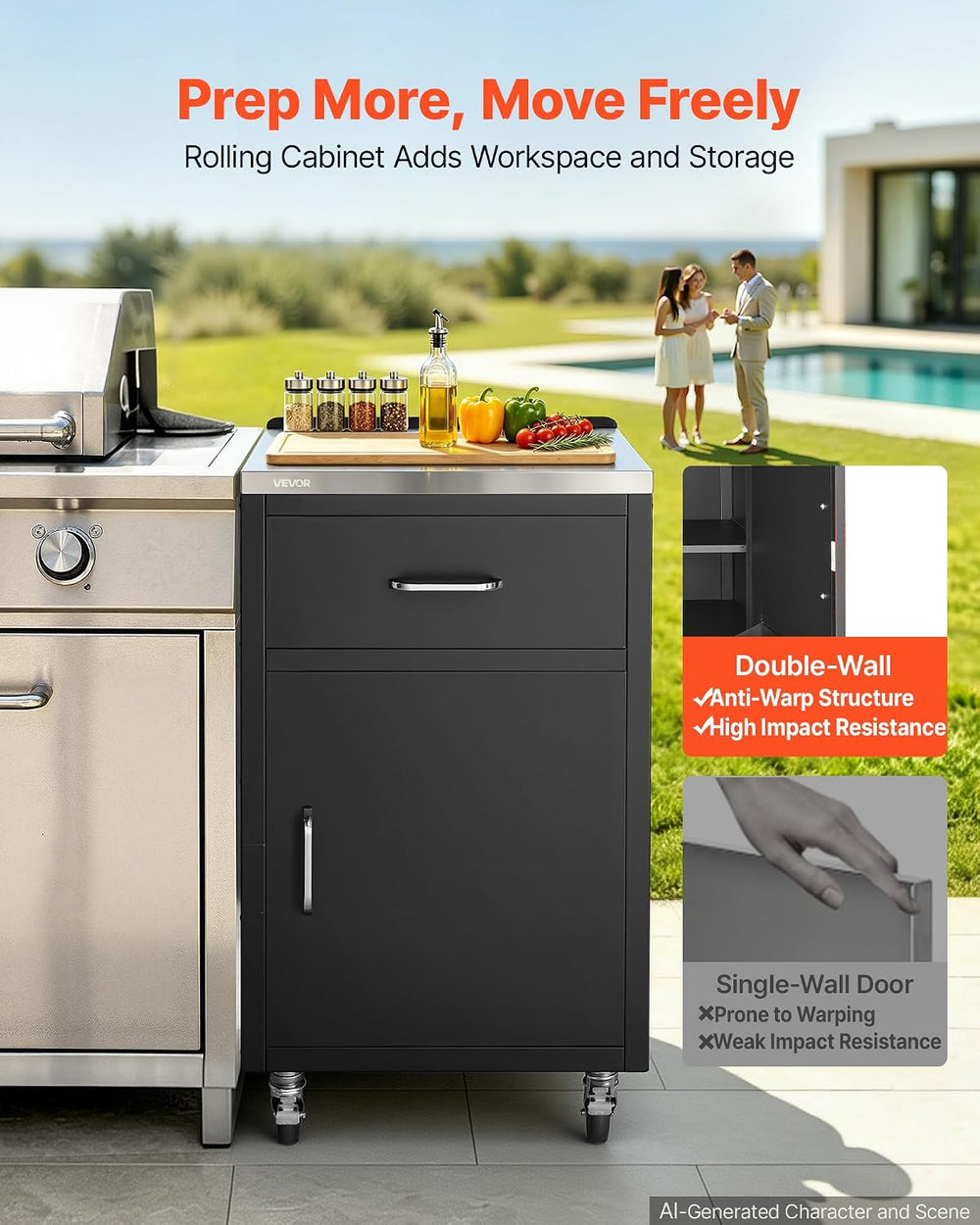 VEVOR Outdoor Kitchen Drawers,23"W x 37"H x 20"D, Cabinet/Tras...