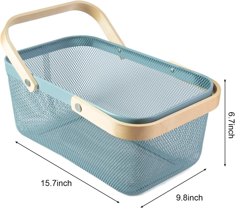 Portable Garden Harvest Basket-Mesh Design Natural Bamboo Handle Wire Storage...