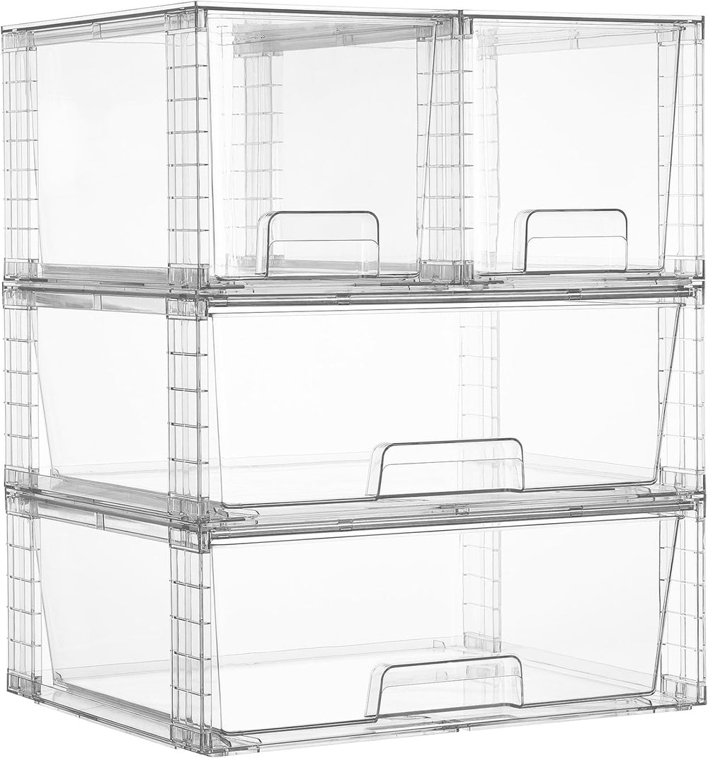 Vtopmart Clear Stackable Storage Drawers, 4 Pack Wide Organizer Set