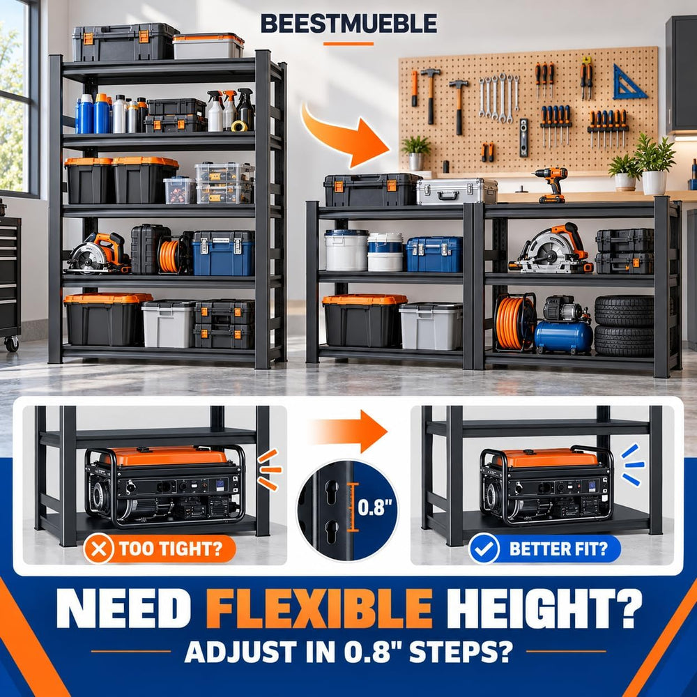 3000LBS Garage Shelving, 5-Tier Adjustable Metal Storage Shelves Unit with Sa...