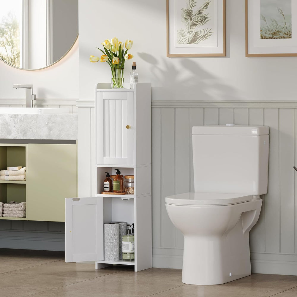 Bathroom Cabinet with 2 Doors, 7.3 x 9.8 x 40.4 Inches, Small Freestanding St...
