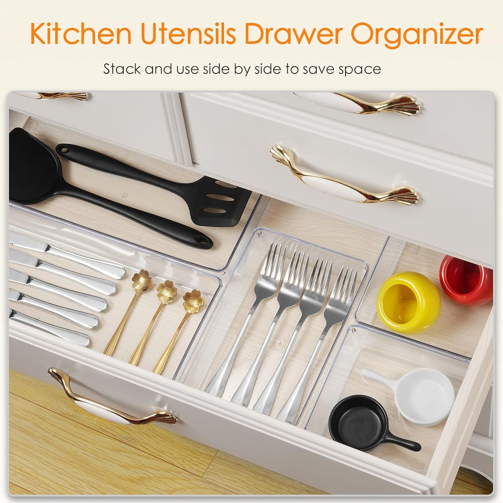 Drawer Organizer, 10 Pack Large Clear Plastic Set, 3 Size Versatile Bathroom ...