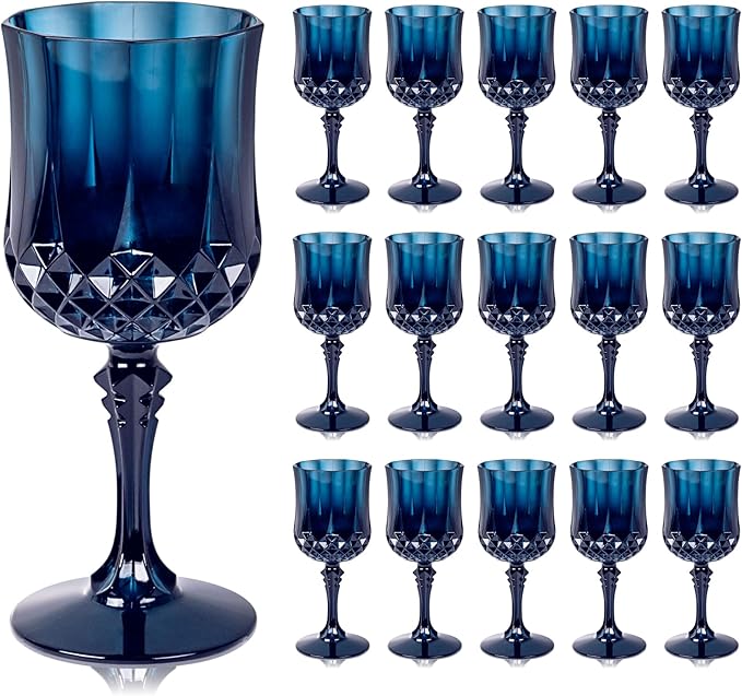 Ciaell 24PCS Blue Plastic Wine Glasses - 7 Oz Plastic Goblets for Party - Blu...