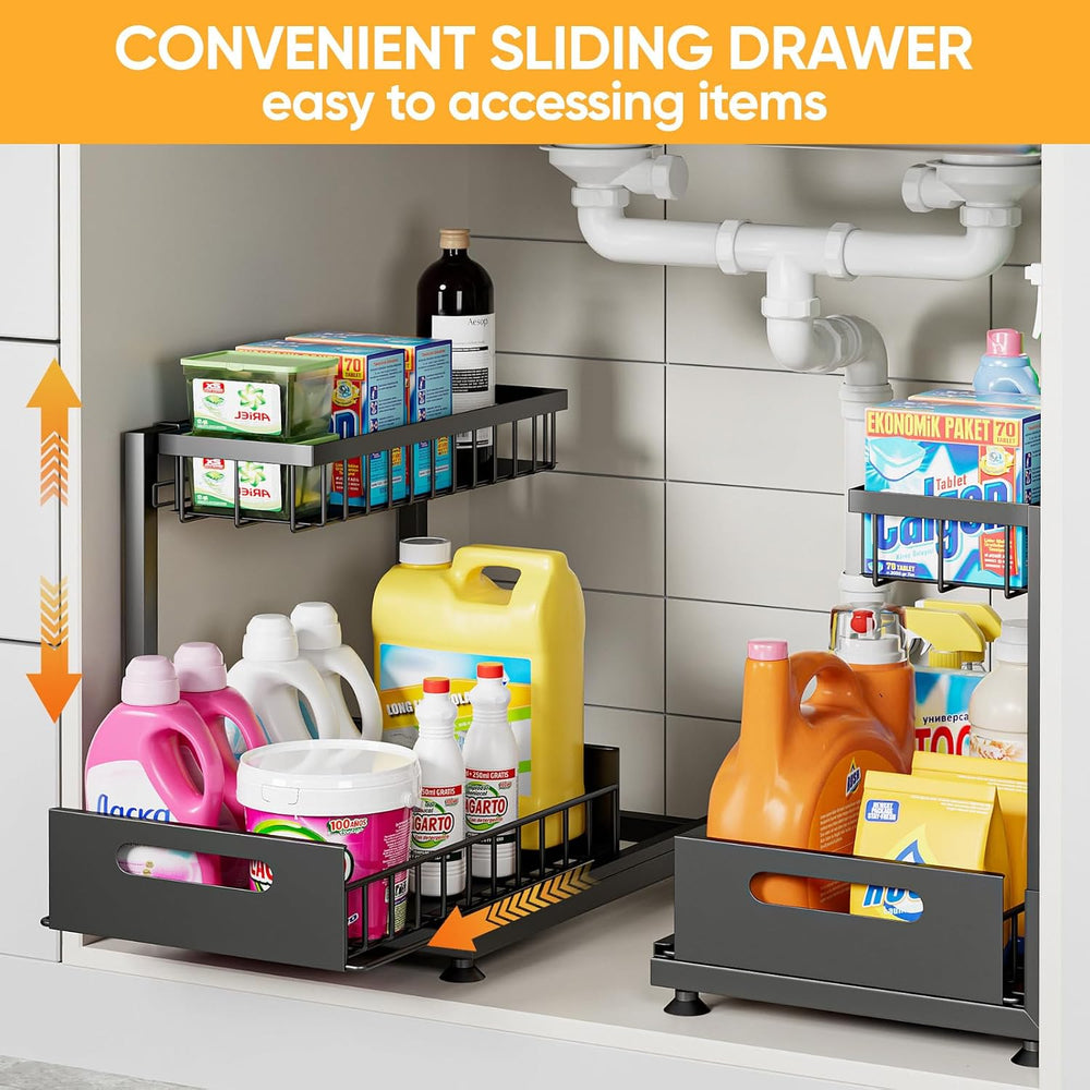 Saydear L-Shaped Under Sink Organizer, 2-Tier Pull-out Cabinet Rack 1-Pack