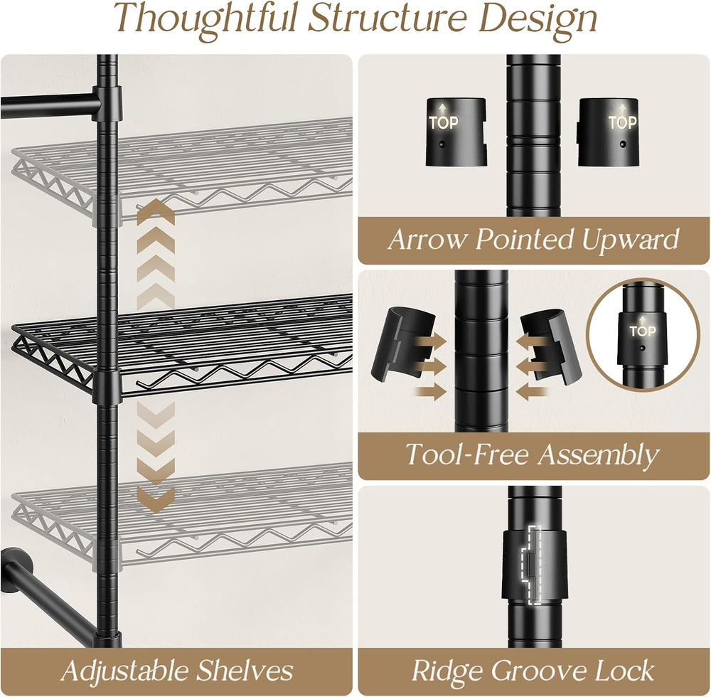 Closet Organizers Wall Mounted Closet System, 3-Row Heavy Duty Garment Clothe...