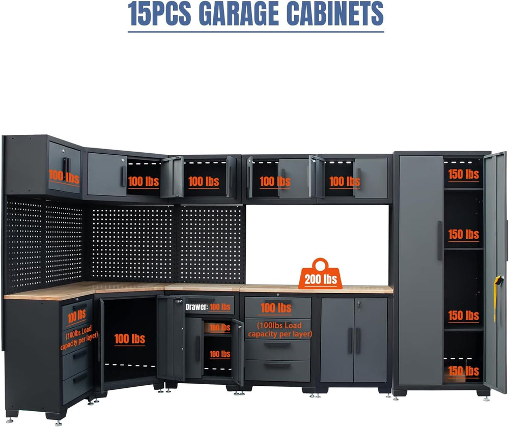 15PCS Corner Garage Storage Cabinet System