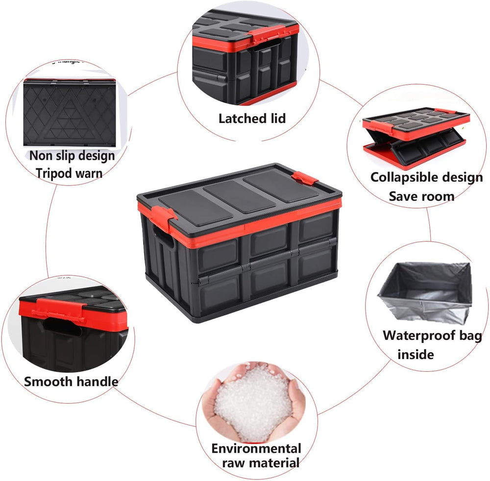 Collapsible Storage Crate, 55L(14.5Gal) Car Trunk Organizer Foldable Bin with...