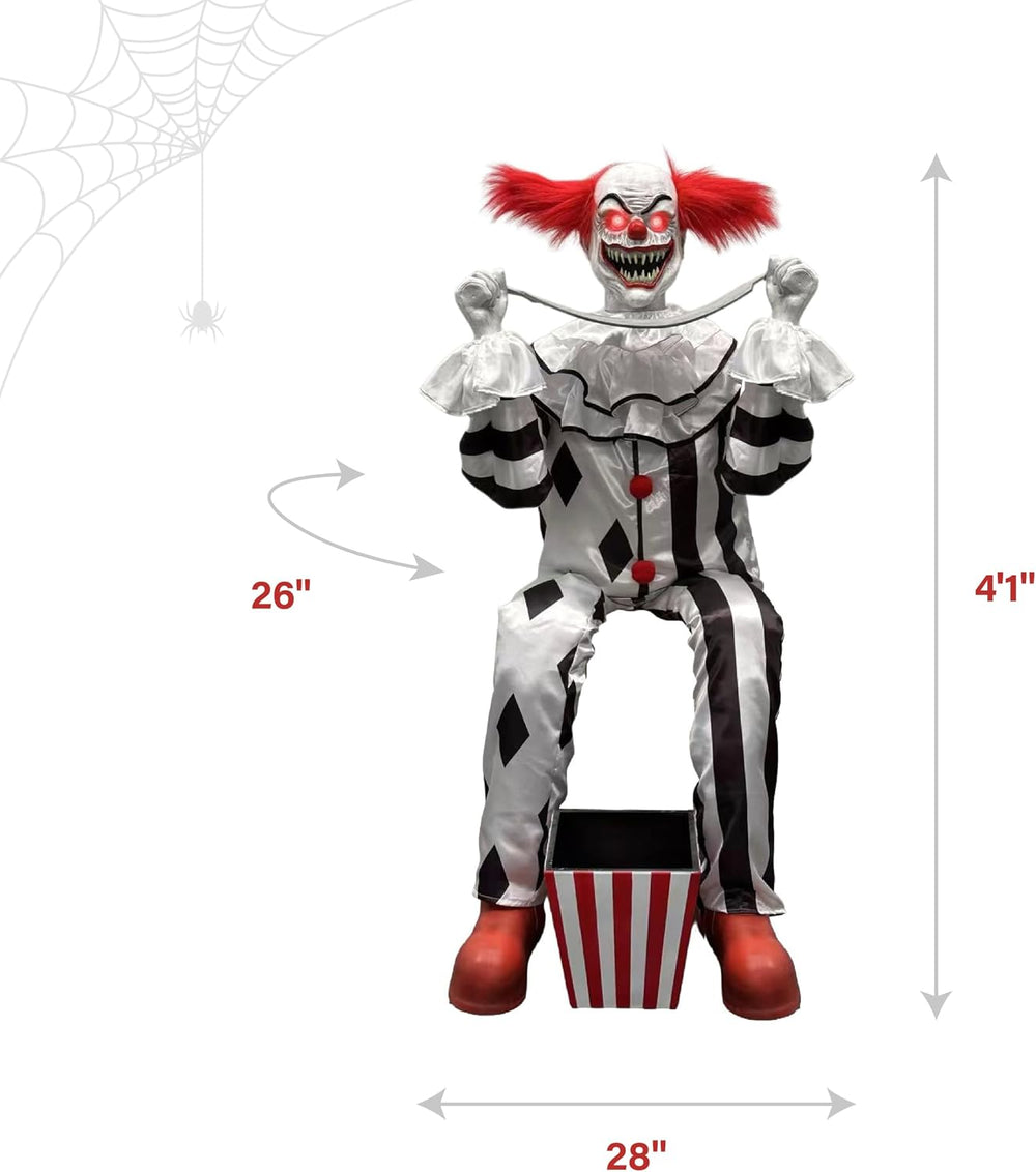 Haunted Hill Farm 4.1-Ft. Candy Clown Animatronic with Saw Halloween Decor