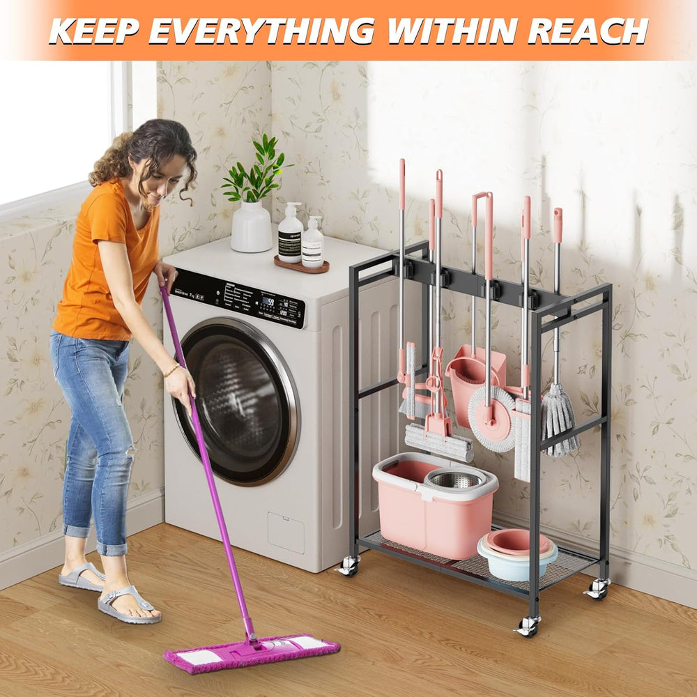 Broom and Mop Holder, MUNNAR Broom Closet Storage Cabinet, Cleaning Cart with...