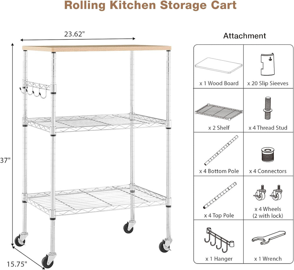BolDuck 450Lbs Capacity Microwave Cart with Wheels, 3 Tier Rolling Cart with ...